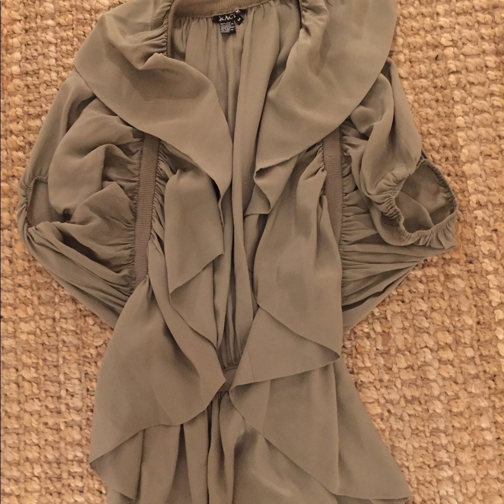 Olive green silk ruffle jacket